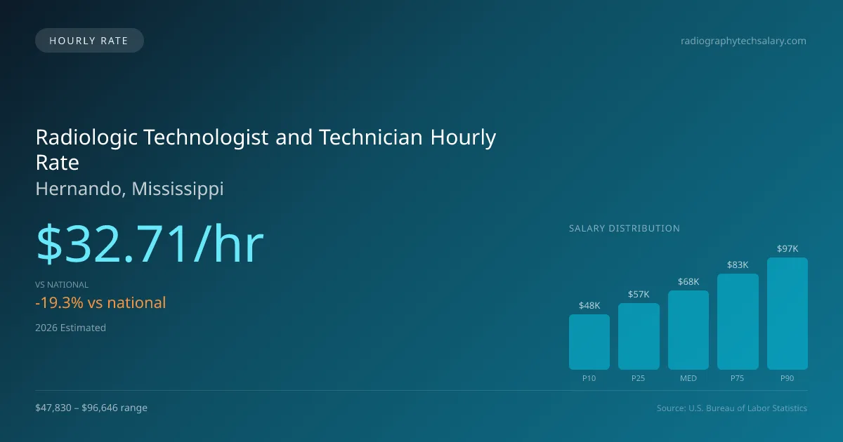 Radiologic Technologist and Technician Hourly Rate in Hernando, MS — 2026 est., based on 2025 BLS
